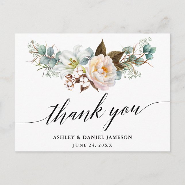 Carte Postale Remerciement de mariage de calligraphie florale bo (Devant)