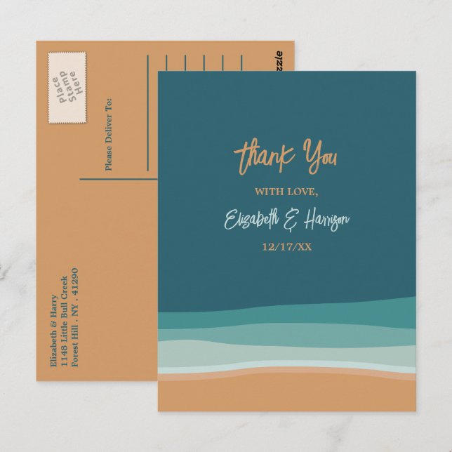 Carte Postale Remerciement de mariage de plage océanique abstrai (Devant / Derrière)