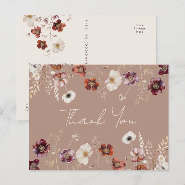 Carte Postale Remerciement de mariage de prairie de fleurs sauva (Devant / Derrière)