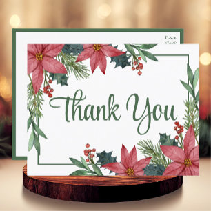 Carte Postale Remerciement de mariage d'hiver Poinsettia Noël