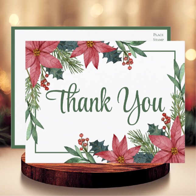 Carte Postale Remerciement de mariage d'hiver Poinsettia Noël (Créateur téléchargé)