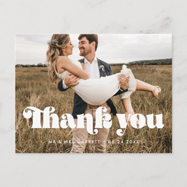 Carte Postale Remerciement de mariage écriture rétro vintage (Devant)