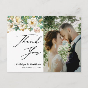 Carte Postale Remerciement de mariage élégant floral de paeonie 