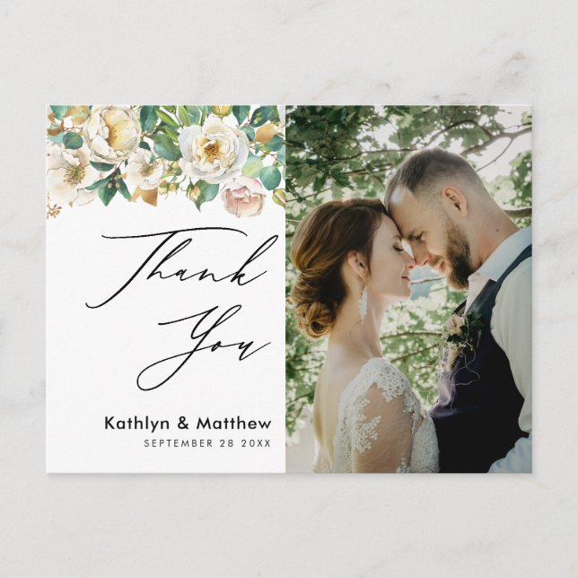 Carte Postale Remerciement de mariage élégant floral de paeonie  (Devant)
