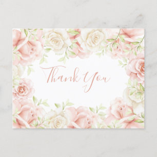 Carte Postale Remerciement de mariage élégant floral rose pâle 