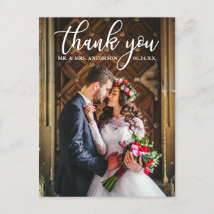 Carte Postale Remerciement de mariage élégant Photo de la mariée