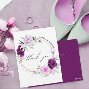 Carte Postale Remerciement de mariage élégant rustique violet bl