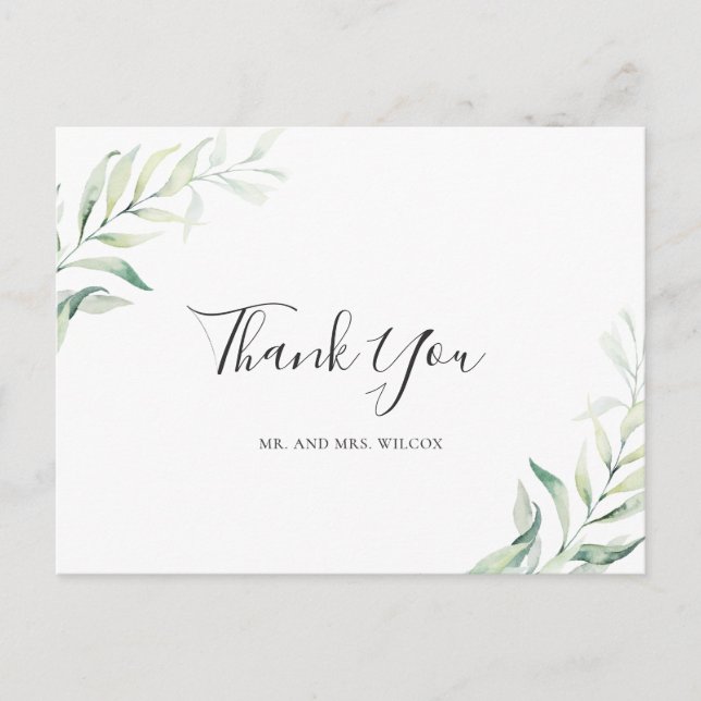 Carte Postale Remerciement de mariage élégant sauge eucalyptus v (Devant)