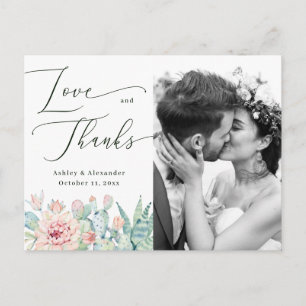Carte Postale Remerciement de mariage floral cactus aquarelle Ph