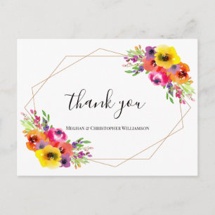 Carte Postale Remerciement de mariage floral géométrique élégant