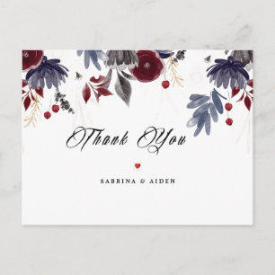 Carte Postale Remerciement de mariage floral gothique bordeaux b