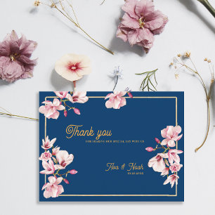 Carte Postale Remerciement de mariage floral Navy Blue Magnolia