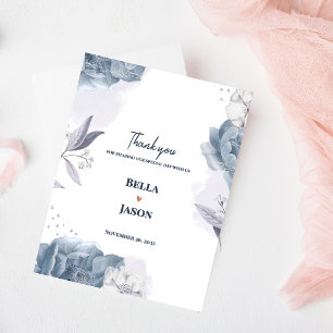Carte Postale Remerciement de mariage floral romantique bleu pou
