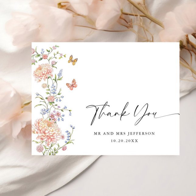 Carte Postale Remerciement de mariage floral rose pastel grâce o (Créateur téléchargé)