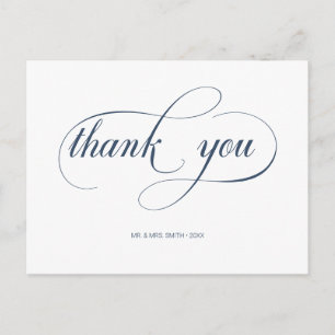 Carte Postale Remerciement de mariage minimal à l'encre bleue nu