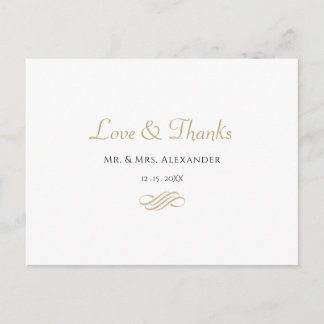 Carte Postale Remerciement de mariage minimal or