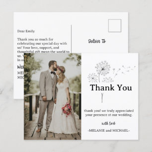 Carte Postale Remerciement de Mariage Minimaliste Avec Photo
