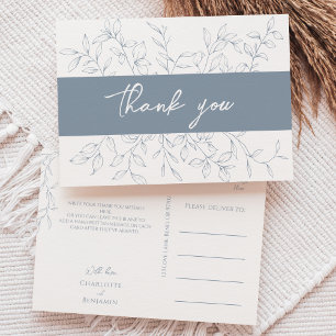 Carte Postale Remerciement de mariage minimaliste feuille bleu p