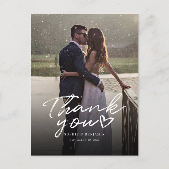 Carte Postale Remerciement de mariage moderne avec photo et lett (Devant)