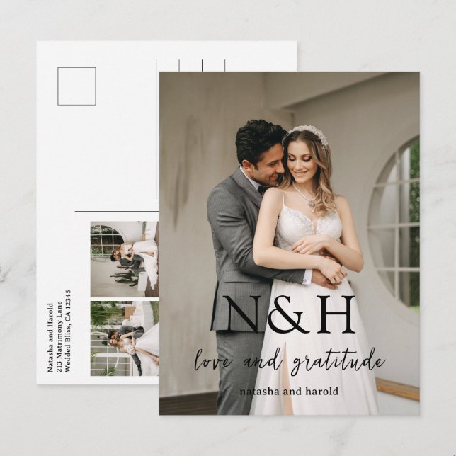 Carte Postale Remerciement de mariage moderne de Natasha Monogra (Devant / Derrière)