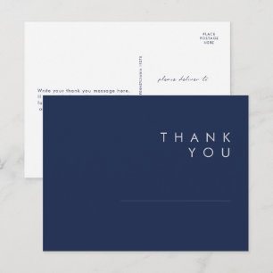 Carte Postale Remerciement de mariage moderne minimal bleu marin