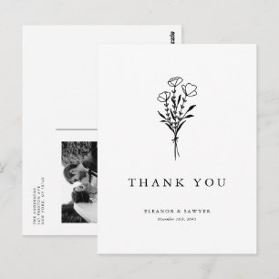 Carte Postale Remerciement de mariage photo bouquet minimaliste