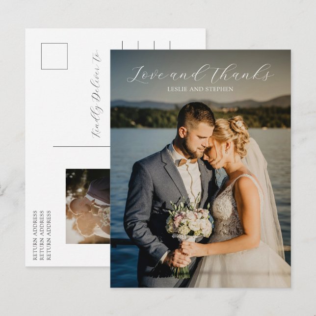 Carte Postale Remerciement de mariage photo noir et blanc intemp (Devant / Derrière)