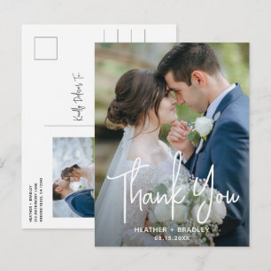 Carte Postale Remerciement de mariage photo noir et blanc minima