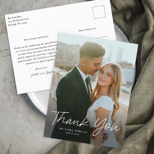 Carte Postale Remerciement de mariage photo simple écriture mode