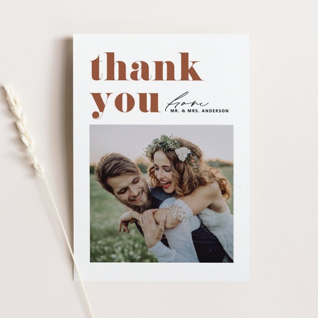 Carte Postale Remerciement de mariage photo typographie terracot (Créateur téléchargé)