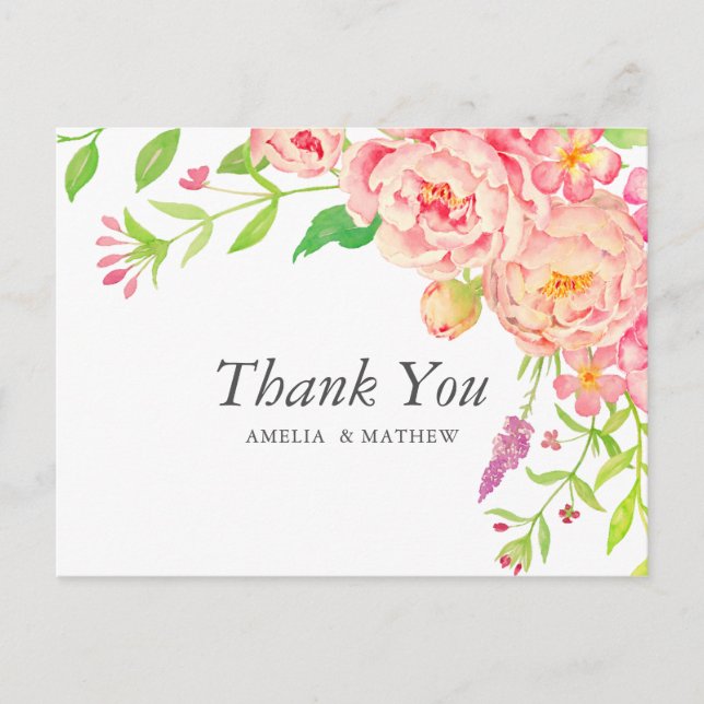 Carte Postale Remerciement de mariage Pivoine Rose (Devant)