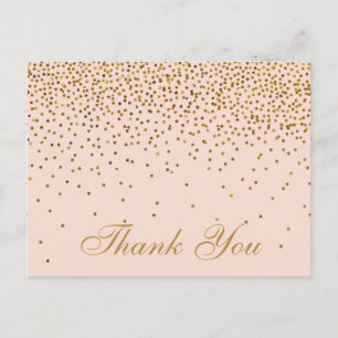 Carte Postale Remerciement de mariage Rose Pâle & Confettis Doré