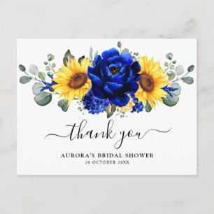 Carte Postale Remerciement de mariage Royal Blue Sunflower Brida