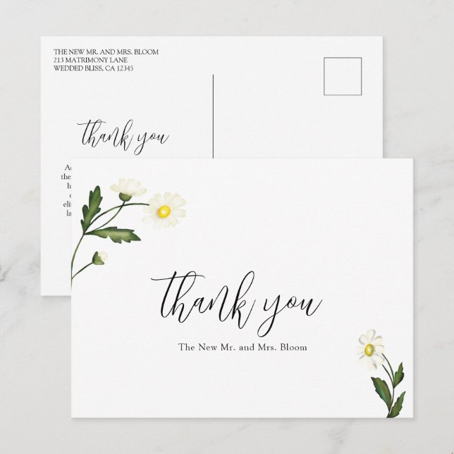 Carte Postale Remerciement de mariage rustique floral Daisy blan (Devant / Derrière)