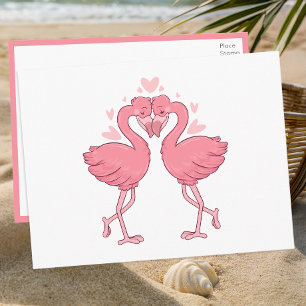 Carte Postale Remerciement de mariage tropical rose flamant