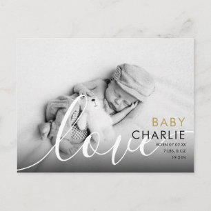 Carte Postale Remerciement de naissance de bébé photo or moderne