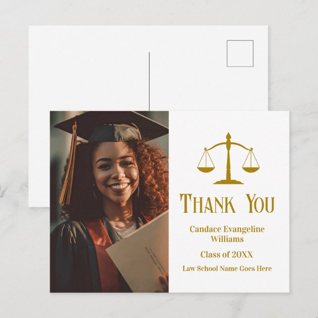 Carte Postale Remerciement de photo de fin d'études en droit ave (Devant / Derrière)