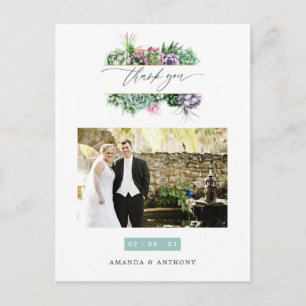 Carte Postale Remerciement de photo de mariage aux succulentes à
