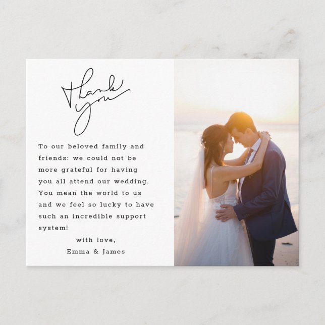 Carte Postale Remerciement de photo de mariage de calligraphie m (Devant)