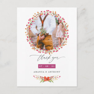 Carte Postale Remerciement de photo de mariage de fleurs sauvage