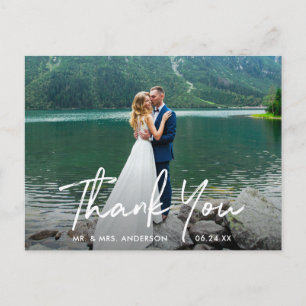 Carte Postale Remerciement de photo de mariage en écriture manus