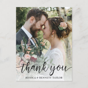 Carte Postale Remerciement de photo de mariage en écriture moder