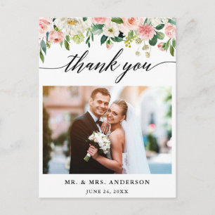 Carte Postale Remerciement de photo de mariage floral rose calli
