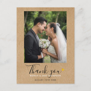 Carte Postale Remerciement de photo de mariage Kraft rustique