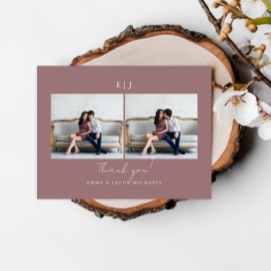 Carte Postale Remerciement de photo de mariage Monogram Dusty Ro