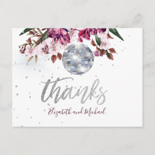 Carte Postale Remerciement disco élégant mariage bordeaux argent