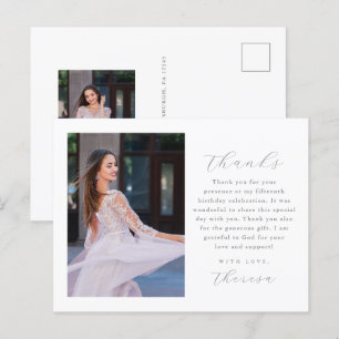 Carte Postale Remerciement élégant pour Quinceanera avec deux ph