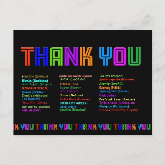 Carte Postale Remerciement en 30 Langues Appréciation (Devant)