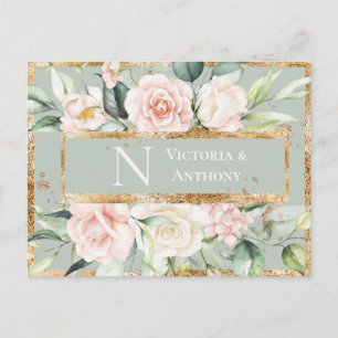 Carte Postale Remerciement en aquarelle florale à monogramme ros