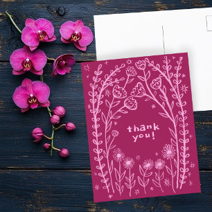 Carte Postale Remerciement Fleurs Fantaisie Croquis Gribouillis 
